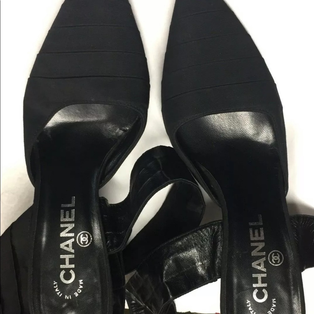 Chanel Black Ankle Strap Wrap Heels - Picture 6 of 8
